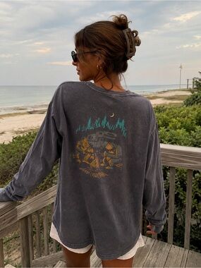 Southern Shirt XL Bigfoot Bear Campfire Long Sleeve Pocket Tee Mineral Wash
